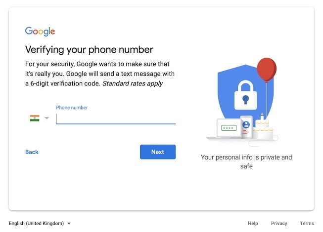 gmail verify mobile number