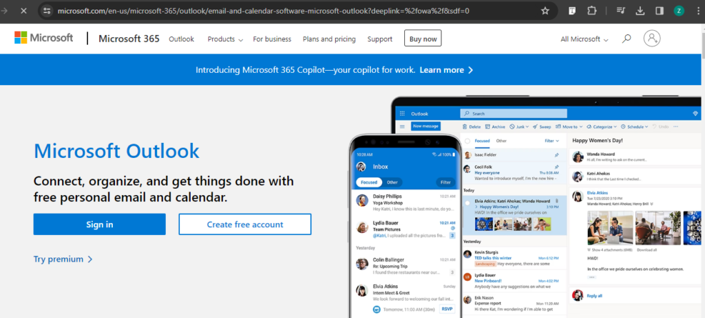 image of outlook.in webpage