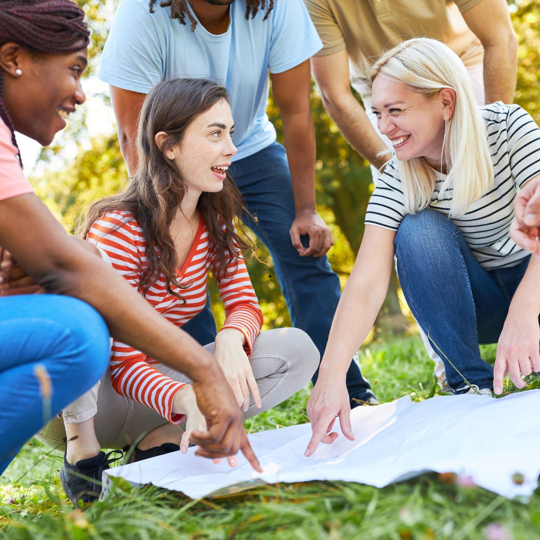 teens playing treasure hunt
